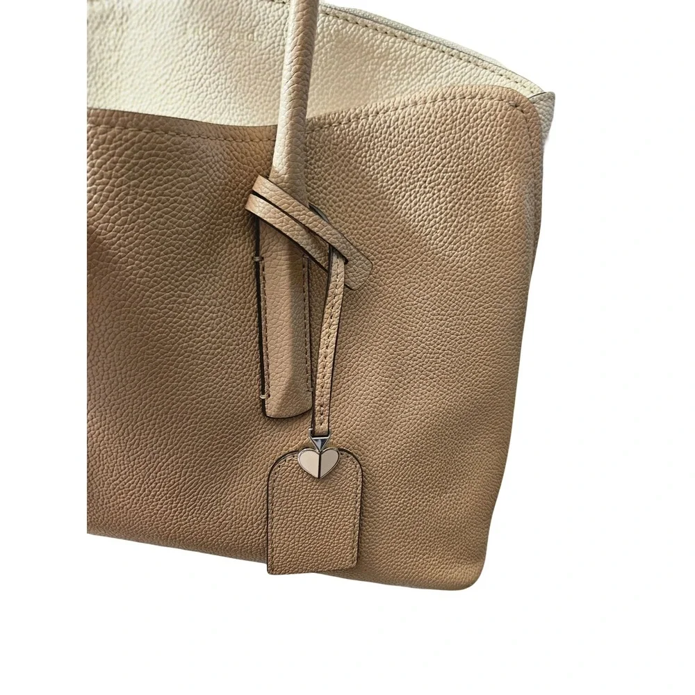 Kate Spade New York Beige Pebbled Leather Tote Bag with Scarf and Heart Charm